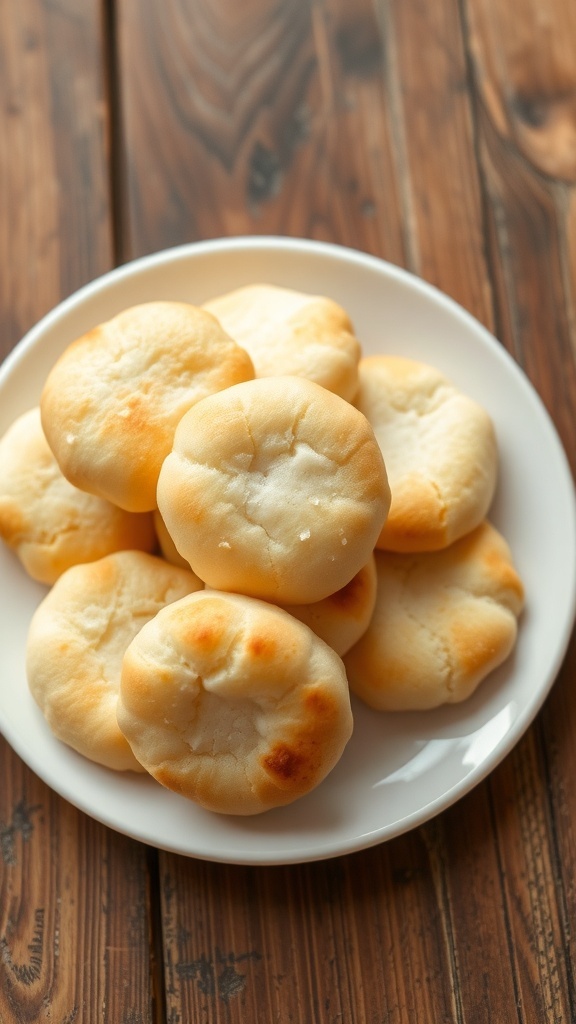 Easy Cloud Bread Recipe Fluffy cloud bread rounds on a white plate, showcasing their light and airy texture.